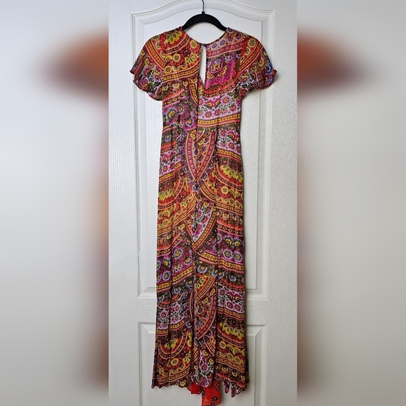 Women's Anthropologie Akemi + Kin Orange Floral Patchwork Dress size 0 - Picture 4 of 9